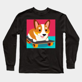 Skateboarding Corgi Dog Long Sleeve T-Shirt